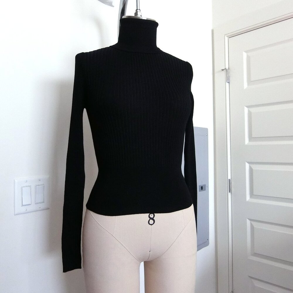 Zara Black Ribbed Turtleneck Top Size M